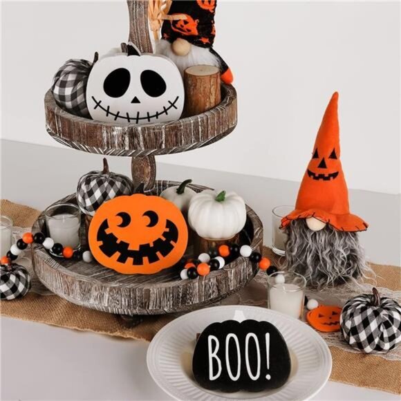 Fall Halloween Table Decorations Indoor 3ct Pumpkin Reversible Tiered Tray Decor - Picture 5 of 7